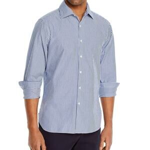POLO Ralph Lauren Pinpoint Oxford Andrew Shirt Blue White Stripe 17 - 32/33 VTG